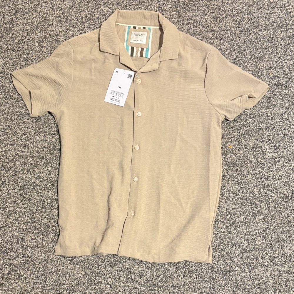 Casual Tan Button Down Shirt for Men
